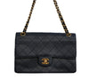 Vintage Chanel Maxi Caviar Leather Charm CC 24K Navy Double Flap Handbag Purse