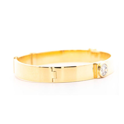 Vintage EGL Certified 2.01ct Brilliant Cut Diamond Bezel 18K Yellow Gold Bangle