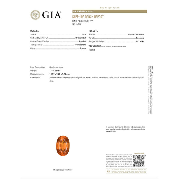 Vintage GIA Certified 11.16 Carat Oval Orange Sapphire in 14K Rose Gold