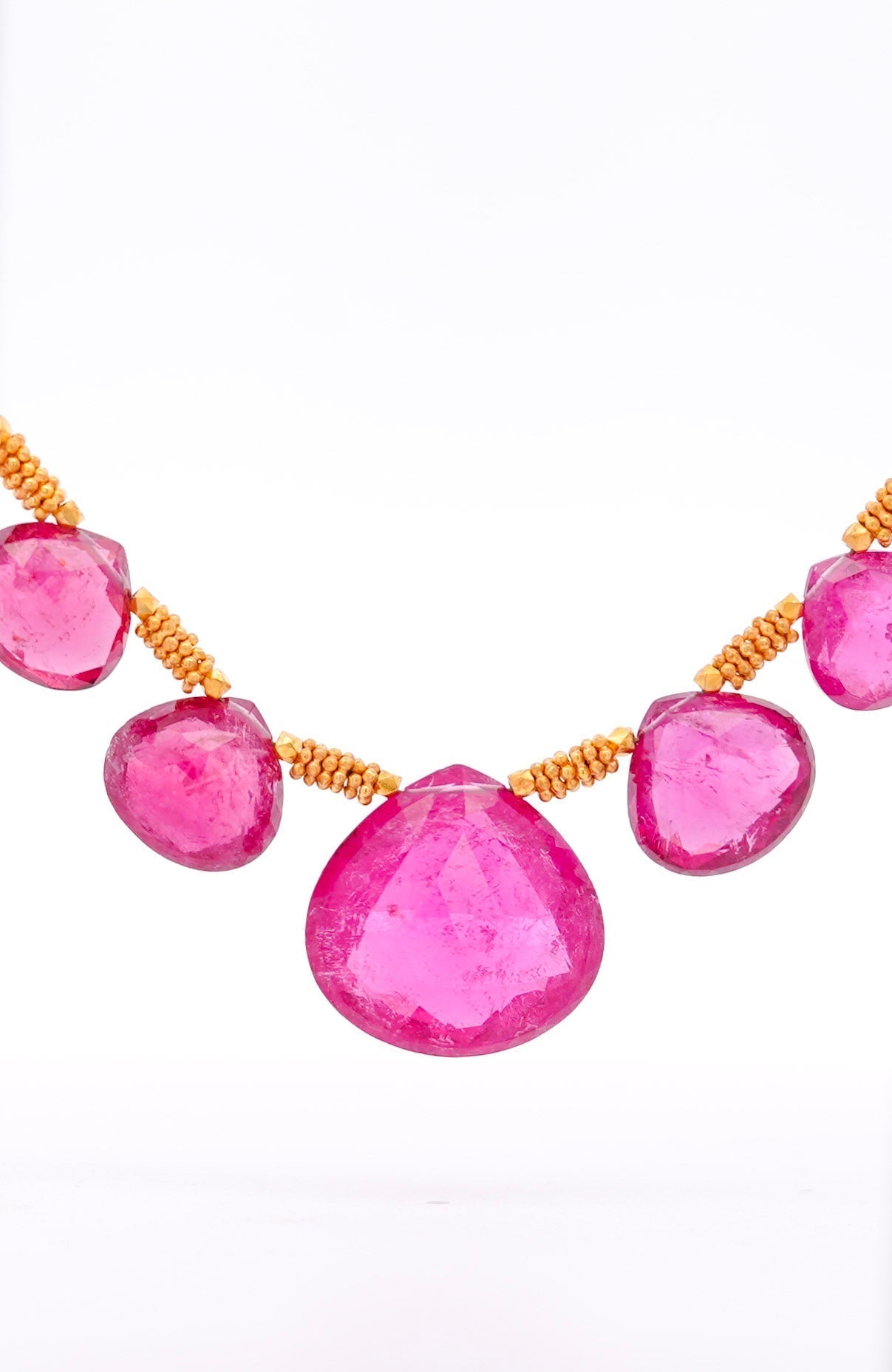 Vintage GIA Certified 120 Carat Pear-Shape Pink Rubellite Tourmaline Necklace in 22k Yellow Gold-Necklace-ASSAY