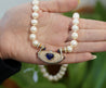 Vintage GIA Certified 5 Carat Heart Blue Sapphire, Diamond & Pearl Necklace