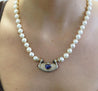 Vintage GIA Certified 5 Carat Heart Blue Sapphire, Diamond & Pearl Necklace