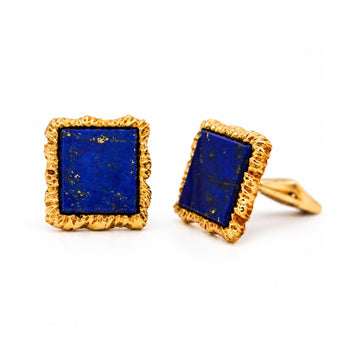 Vintage Lapis Lazuli Textured 18K Gold Cufflinks & Shirt Stud Set – Assay Jewelers