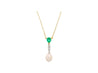 Vintage Natural Saltwater Conch Pearl & Emerald Drop 18K Gold Pendant Necklace