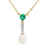 Vintage Natural Saltwater Conch Pearl & Emerald Drop 18K Gold Pendant Necklace