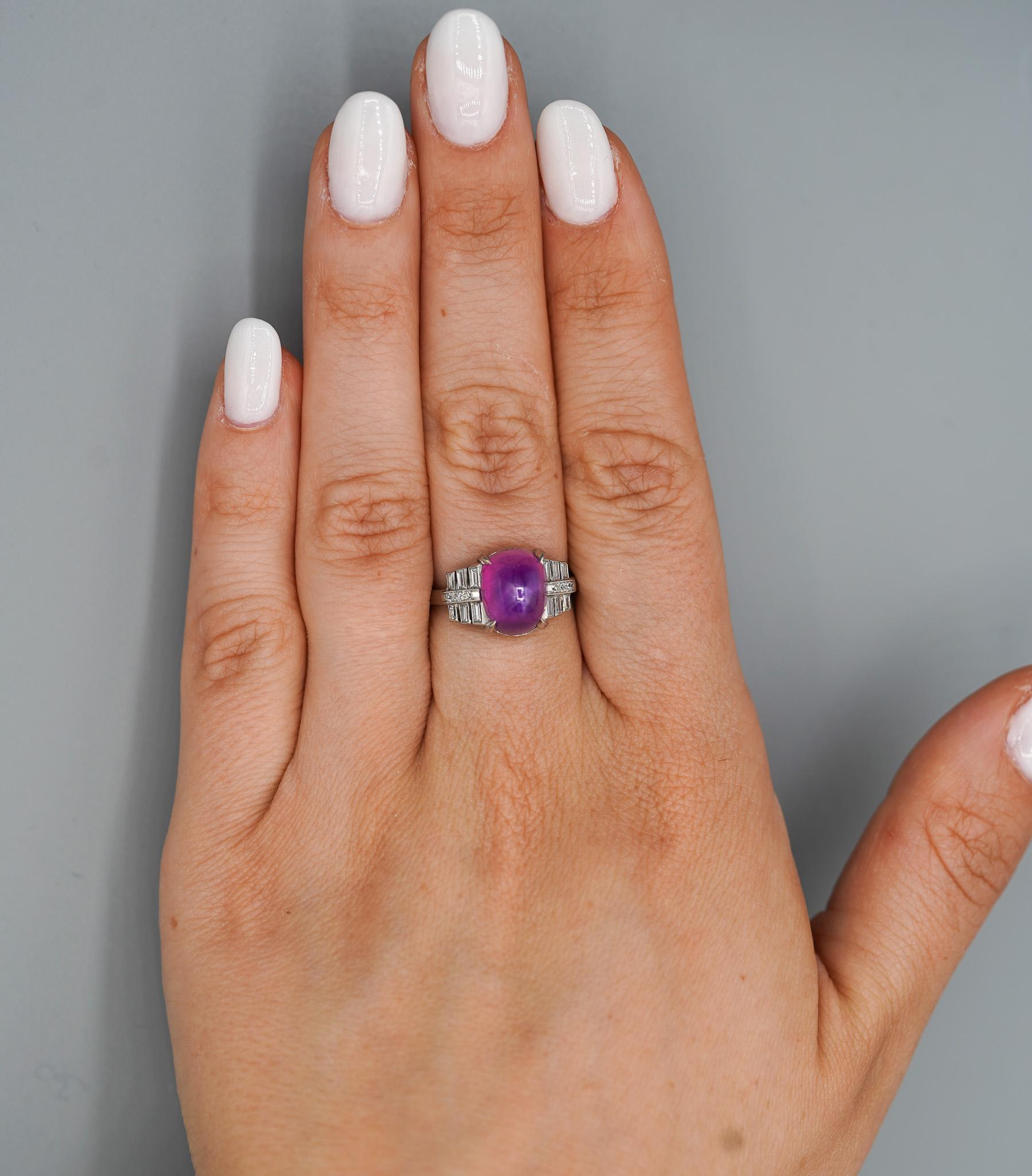 Vintage No Heat Carat Purplish Pink Star Sapphire Platinum Art