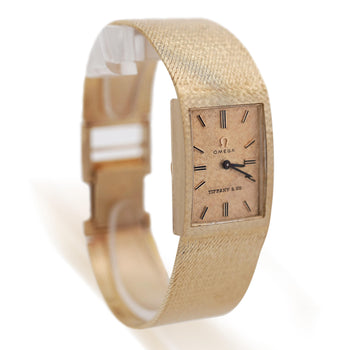 Vintage Omega for Tiffany & Co 14K Gold Textured Dial Manual Wind Bracelet Watch – Assay Jewelers