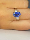 Vintage Oval Cut Natural Blue Sapphire Mounted in a Platinum Ring