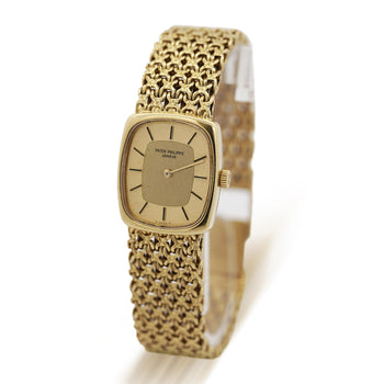 Vintage Patek Philippe 18K Gold Ladies Champagne Dial Mesh Bracelet Watch – Assay Jewelers