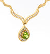 Vintage Pear Cut Green Peridot Drop Pendant Necklace with Diamonds in 18K Yellow Gold