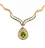 Vintage Pear Cut Green Peridot Drop Pendant Necklace with Diamonds in 18K Yellow Gold