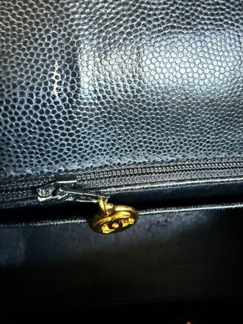 Vintage Rare Original Chanel Medium Classic Flap – Navy Blue Caviar Leather – Assay Jewelers