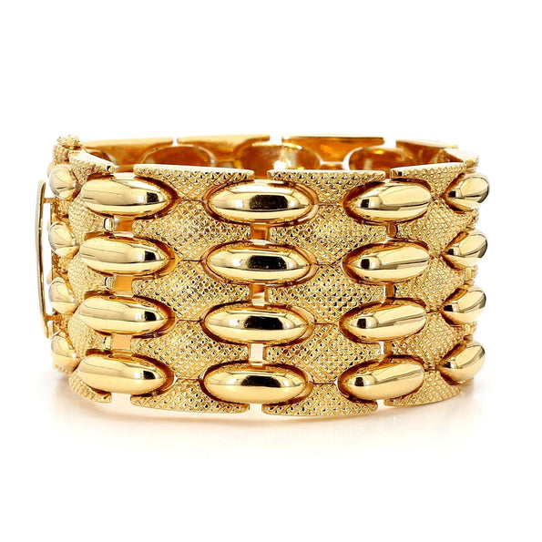 Vintage Retro 18K Yellow Gold Wide Multi-Link Bracelet