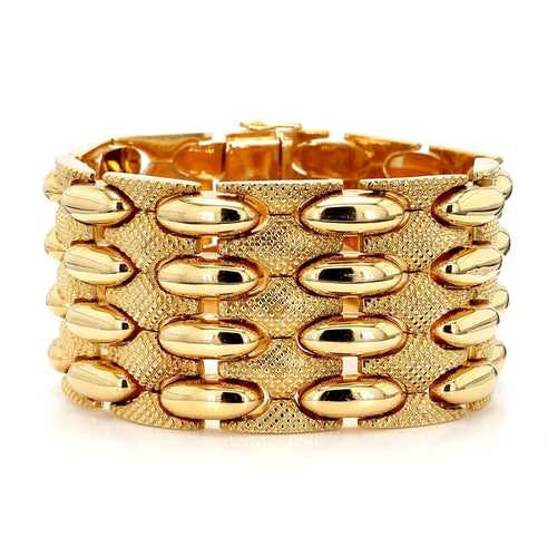 Vintage Retro 18K Yellow Gold Wide Multi-Link Bracelet