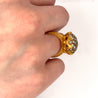 Vintage Retro 22K Carved Yellow Gold and Round Ball Diamond Cluster Ring