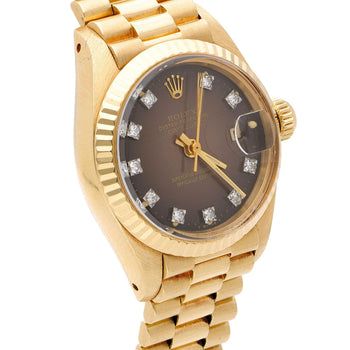 Vintage Rolex 6917 Datejust Presidential 26mm Brown Diamond Dial Gold Watch – Assay Jewelers
