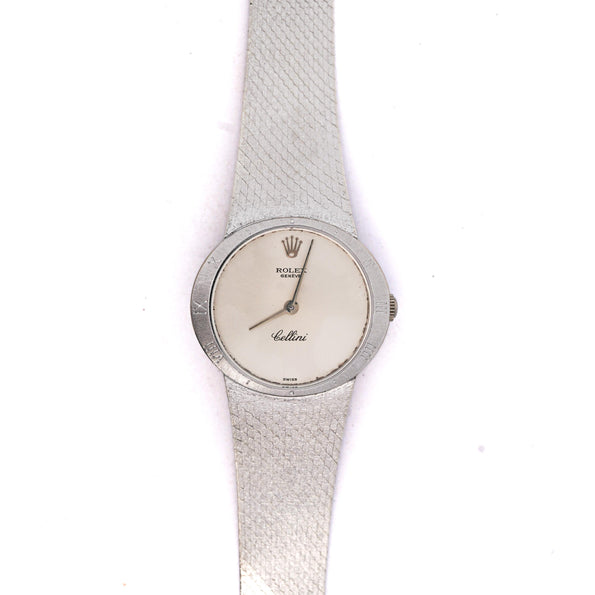 Vintage Rolex Cellini 3809 Manual 18K White Gold & Silver Mesh Watch