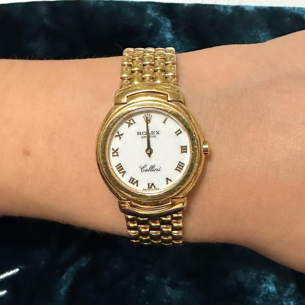 Vintage Rolex Cellini 6621 18K Yellow Gold White Dial Quartz Bracelet Watch
