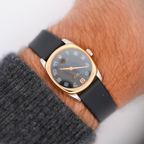 Vintage Rolex Cellini Danaos 18K Rose Gold Black Dial Ladies Quartz Watch