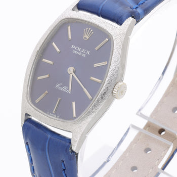 Vintage Rolex Cellini Geneve 23mm 18K White Gold Blue Dial Ladies Manual Watch – Assay Jewelers