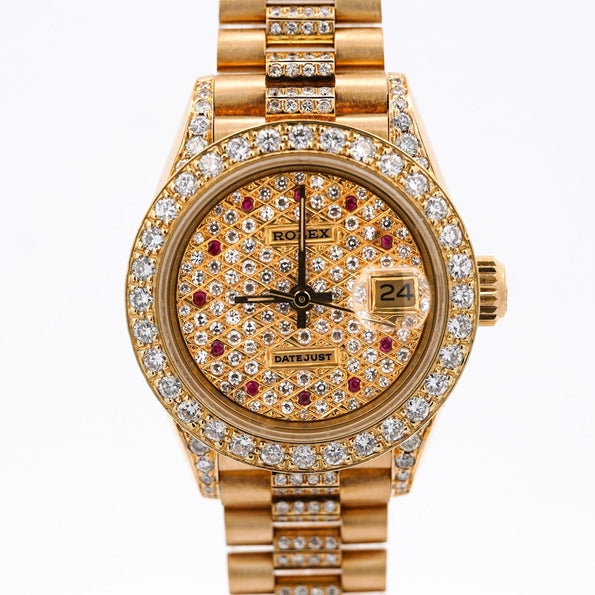 Vintage Rolex Datejust Presidential Diamond Ruby 18K Gold Watch