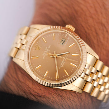 Vintage Rolex OP Date 34mm 14k Gold Champagne Dial Watch – Assay Jewelers