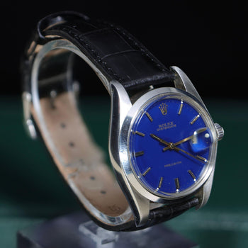 Vintage Rolex Oysterdate Precision 6694 Blue Dial Steel 1977 Leather Strap Watch – Assay Jewelers