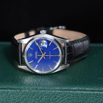 Vintage Rolex Oysterdate Precision 6694 Blue Dial Steel 1977 Leather Strap Watch – Assay Jewelers