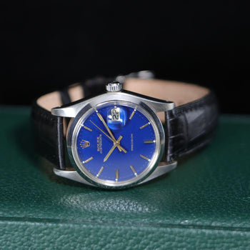 Vintage Rolex Oysterdate Precision 6694 Blue Dial Steel 1977 Leather Strap Watch – Assay Jewelers