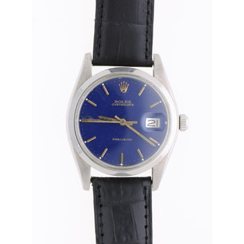 Vintage Rolex Oysterdate Precision 6694 Blue Dial Steel 1977 Leather Strap Watch – Assay Jewelers