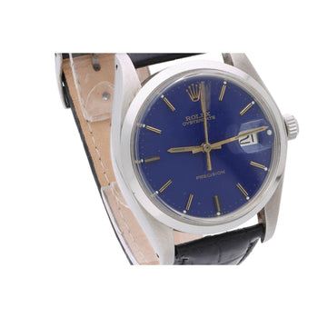 Vintage Rolex Oysterdate Precision 6694 Blue Dial Steel 1977 Leather Strap Watch – Assay Jewelers