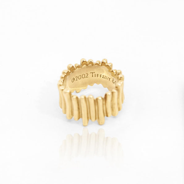 Vintage Tiffany & Co. Ribbed 18K Gold Ring & Earring Jewelry Set