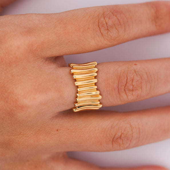 Vintage Tiffany & Co. Ribbed 18K Gold Ring & Earring Jewelry Set