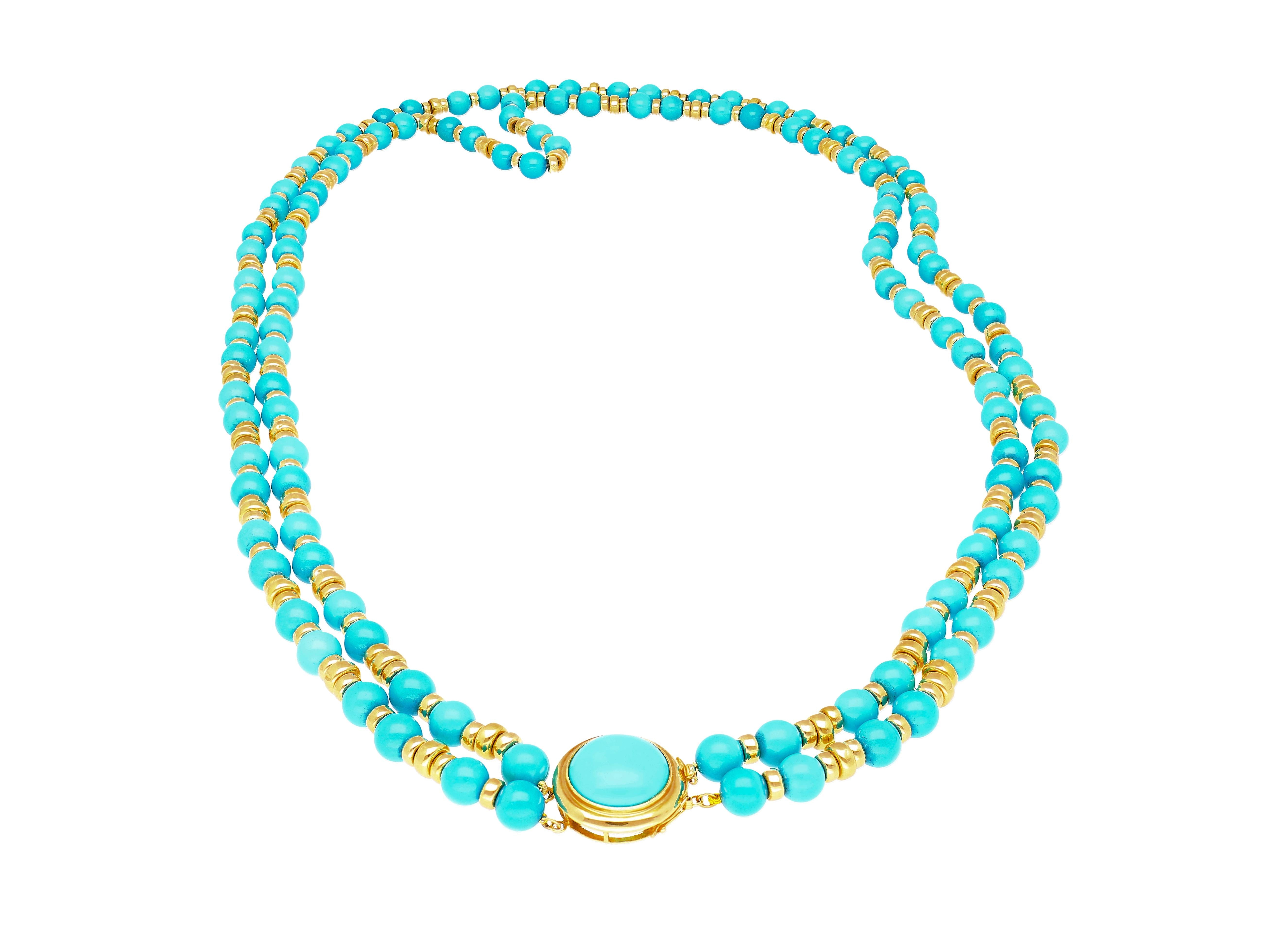 Vintage Turquoise and 14k Gold Bead & Pendant Necklace