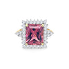 Lebhaftes Pink 7 Karat Strahlenschliff Turmalin Ring mit Rundem Diamant Halo in 18K Gold