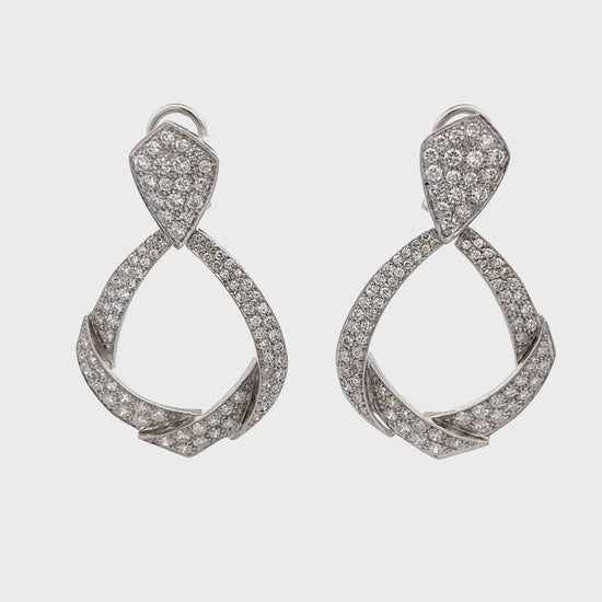 5.1 Carat Pave Diamond 14K White Gold Open Clip-On Drop Earrings