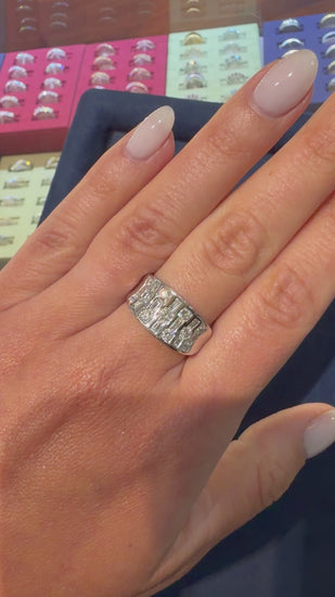 1 Carat Round & Baguette Diamond Channel Set Platinum 3 Row Band Ring