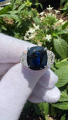 Platinum 7.52 Carat Cushion Cut Blue Sapphire and Diamond Engagement Ring