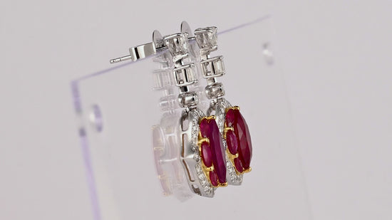 Certified 9.47 Carat Burma Ruby & Diamond Milgrain Chandelier Drop Earrings