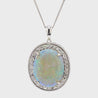 17.59 Carat White Opal & Diamond Halo Milgrain 18K White Gold Vintage Pendant