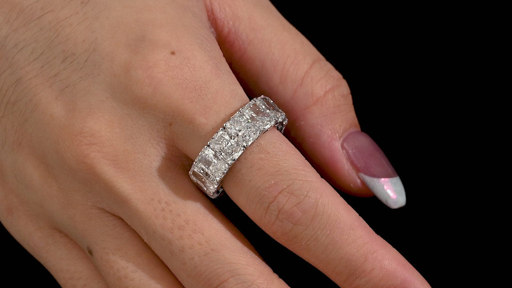 GIA Certified 15.01 Carat Radiant Cut Diamond 18K White Gold Eternity Band