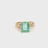 3.04 Carat Emerald Cut Emerald 14K Yellow Gold Curved Shank Solitaire Ring
