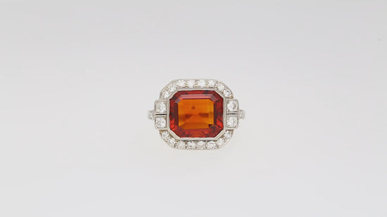 Platinum Vintage Retro 4.42 Carat Citrine Bezel & Diamond Halo Ring