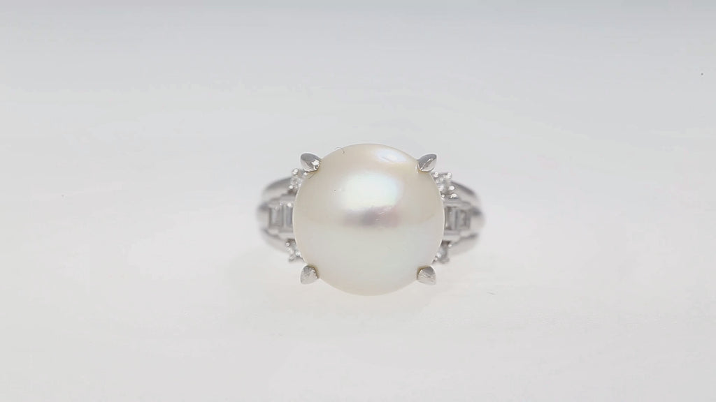 15mm South Sea Pearl and Diamond Platinum Cocktail Ring with Heart Shape Design