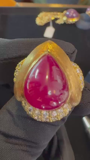 GRS Cert. 13.86 Carat No Heat Ruby Eiseman Signed Vintage Ring