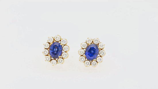 6.28 Carat Royal Ceylon Blue Sapphire and Diamond Halo Stud Earrings