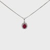 1 Carat Oval Cut Ruby & Diamond Halo Pendant Necklace in 14K White Gold