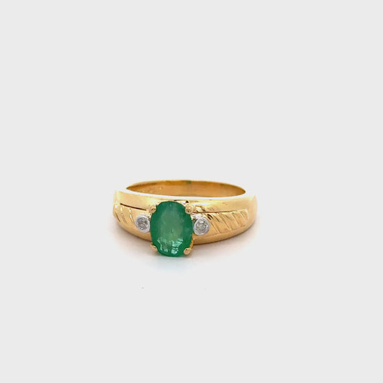 1.19 Carat Oval Cut Emerald & Diamond 14K Gold Statement Ring