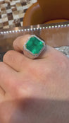 8.23 Carat Colombian Emerald & Diamond 18K Gold Mens Ring | GRS Certified