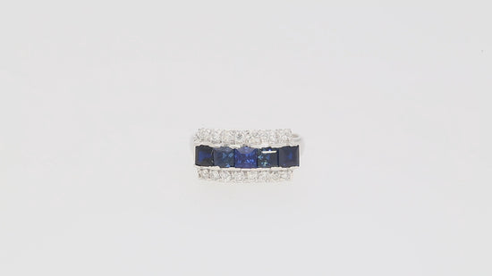 Natural 2.28 Carat Blue Sapphire & Diamond Cluster 5 Stone Platinum Ring